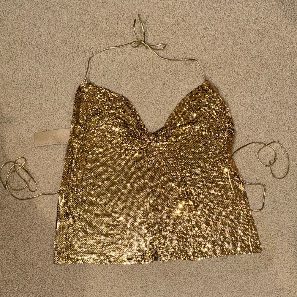 Rare Whiting & Davis Gold Mesh Halter Top!